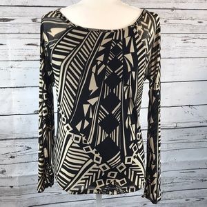 Cable & Gauge- Tan/black abstract bell sleeve top